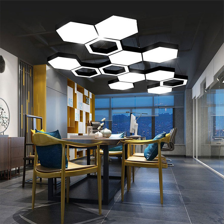 Pendant Lamp Office Chandelier Freely Combination Ceiling Lighting Hexagon Light Suspension Luminaire for Gym Workshop