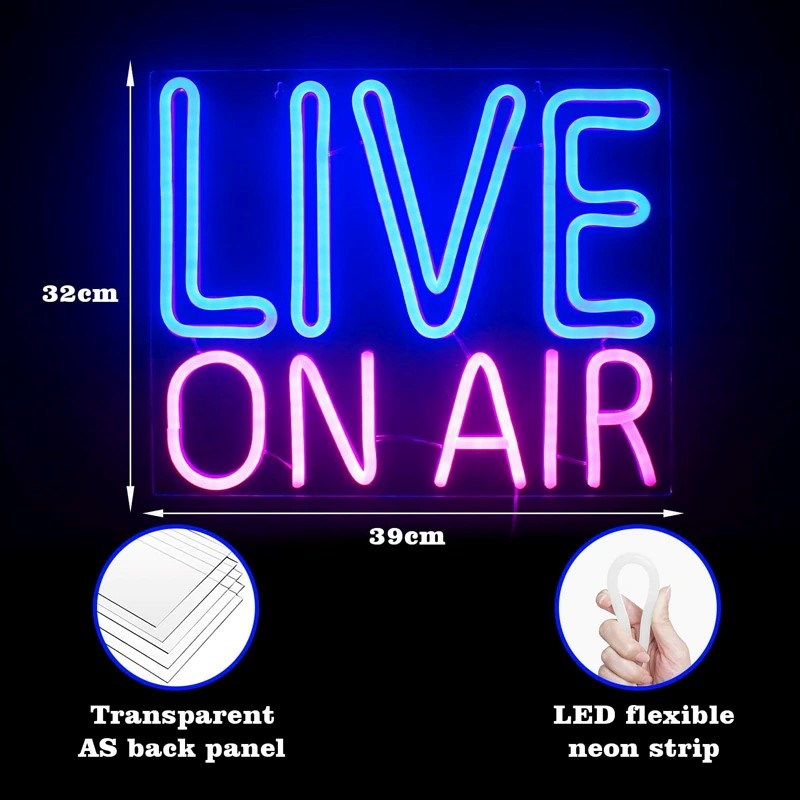 Live ON AIR Neon Signs Neon LED Night Lights Decorative Sign Room Bar Pub Store Club Garage Home Party Wall Art Decoration Live