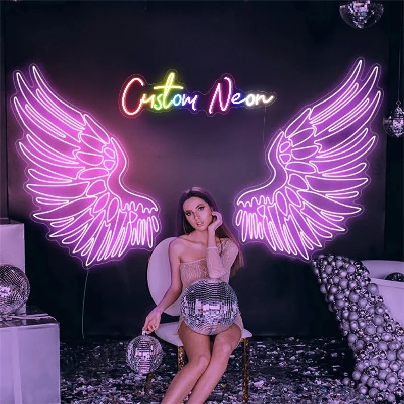 LED Neon Sign Custom Angel Wings With Halo Neon Lights Wedding Party Decor Bedroom Bar Art Wall Decoration Girl Birthday Gift