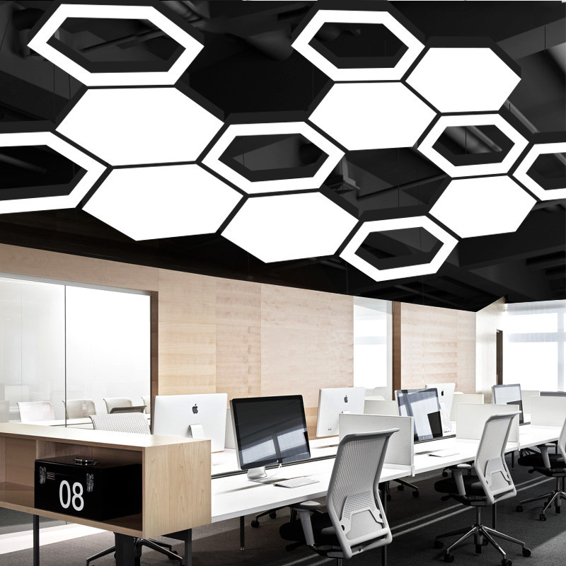 Pendant Lamp Office Chandelier Freely Combination Ceiling Lighting Hexagon Light Suspension Luminaire for Gym Workshop