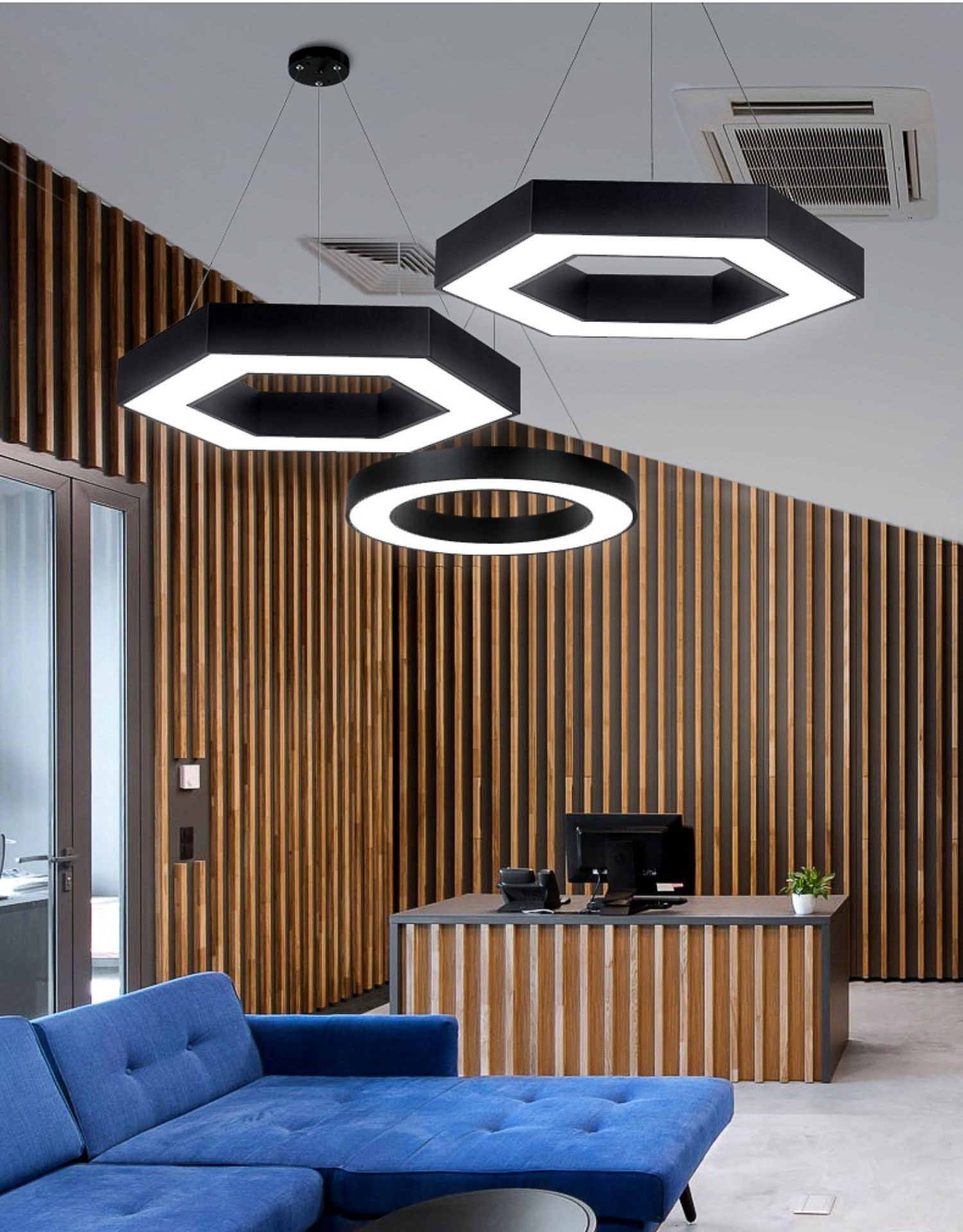 Pendant Lamp Office Chandelier Freely Combination Ceiling Lighting Hexagon Light Suspension Luminaire for Gym Workshop