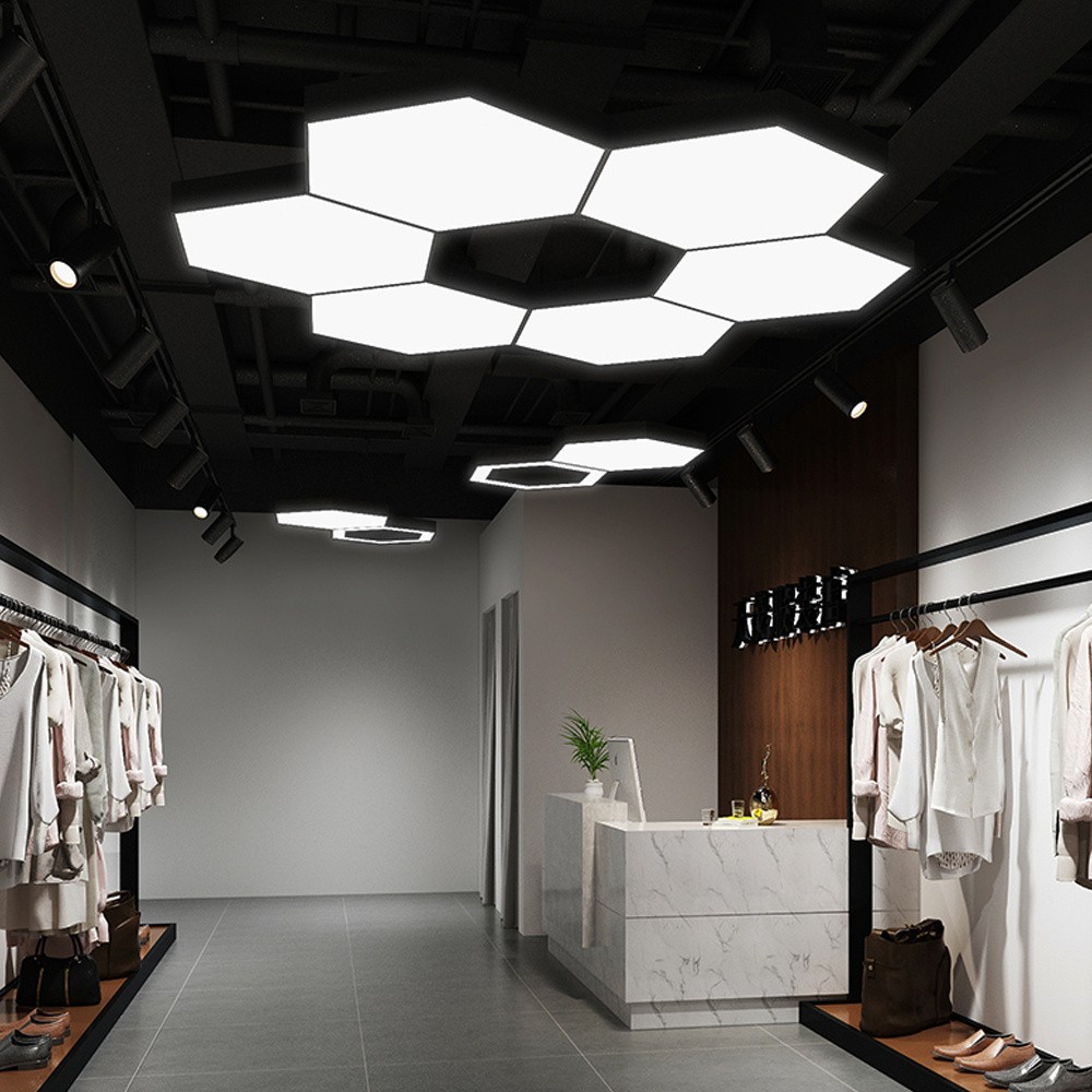 Pendant Lamp Office Chandelier Freely Combination Ceiling Lighting Hexagon Light Suspension Luminaire for Gym Workshop