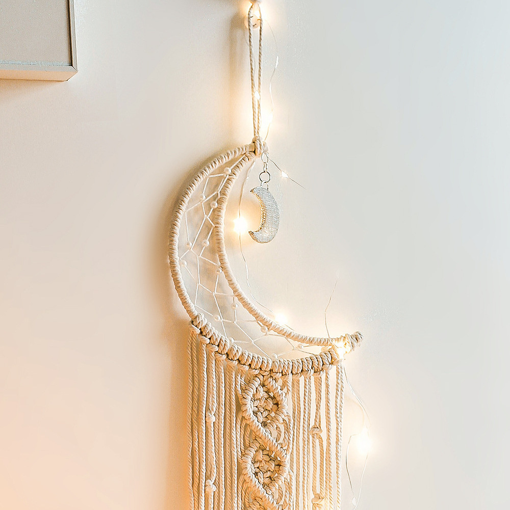 Moon and Star Dream Catcher Macrame Wall Hanging Bohemian Home Tapestry Heart Decor Girls Kids Nursery Ornament Decoration Gifts