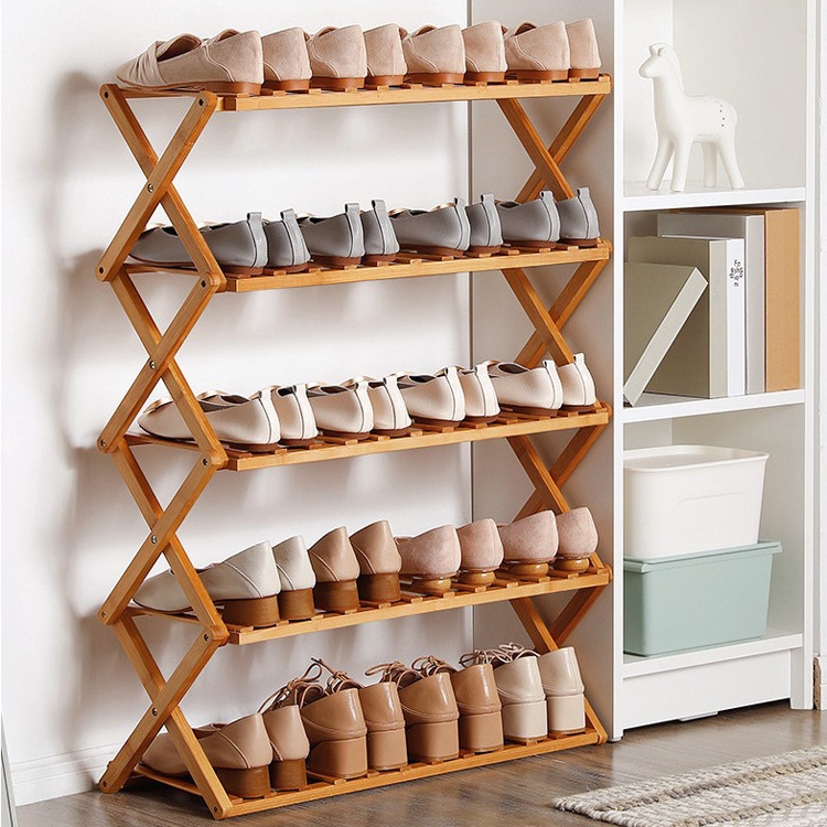 Customize Folding Bamboo Shoe Bench Standing Racks Shoe Shelves Racks Wooden Plant Display Stand Storage Organizer