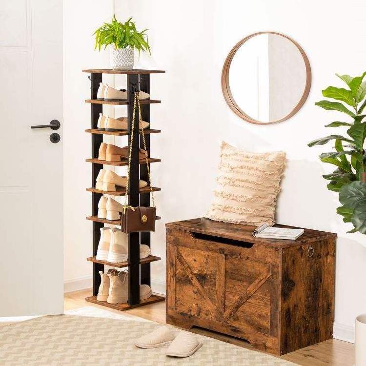 OWNSWING 8 Tier Shoe Storage Organizer Shelf Display Stands Bamboo Wood Shoes Stand Rack With 2 Hooks