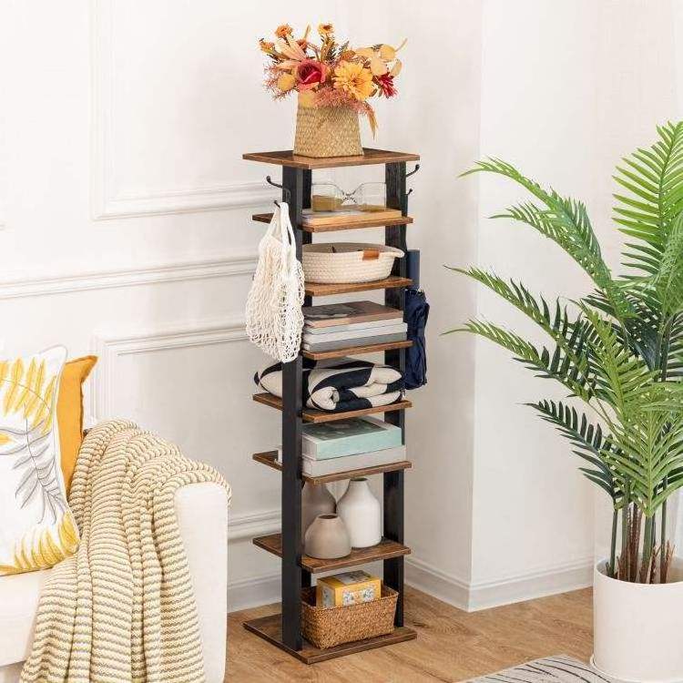 OWNSWING 8 Tier Shoe Storage Organizer Shelf Display Stands Bamboo Wood Shoes Stand Rack With 2 Hooks