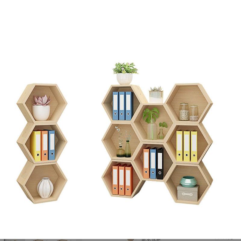 Wood Wall Mounted Hexagon Storage Rack Book Shelf TV Background Hanger Bedroom Balcony Bedside Flower Pot Stand Shelves