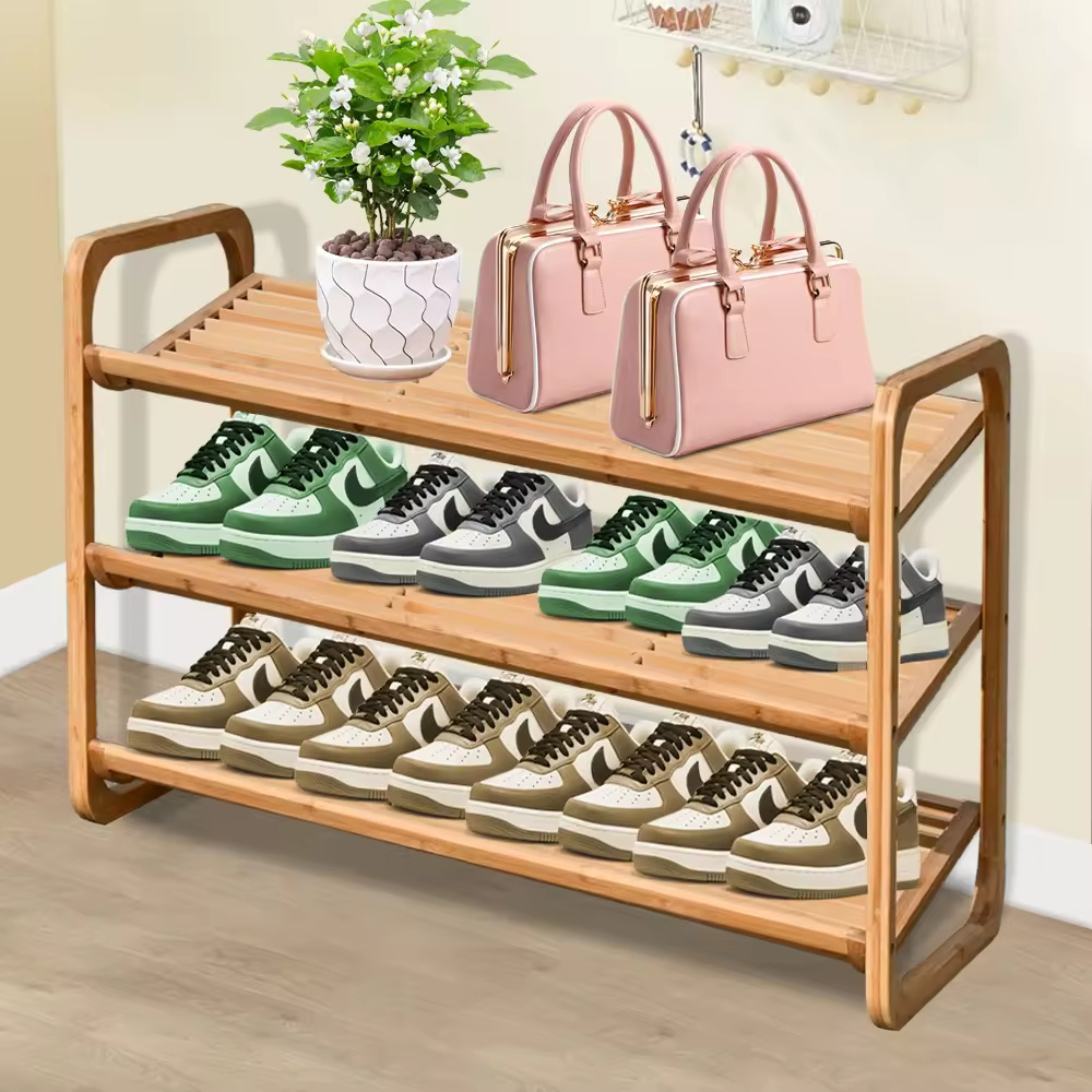 OWNSWING 3 Tier Bamboo Shoe Rack for Closet Space Save Wood Shoe Shelf Storage Organizer