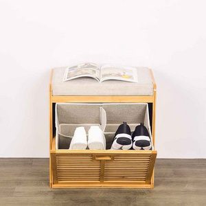 OWNSWING Bamboo Shoe Rack for Seat wooden Shoes Bench with Soft Cushion Flip Drawer Shoes Storage Cabinet Organizer