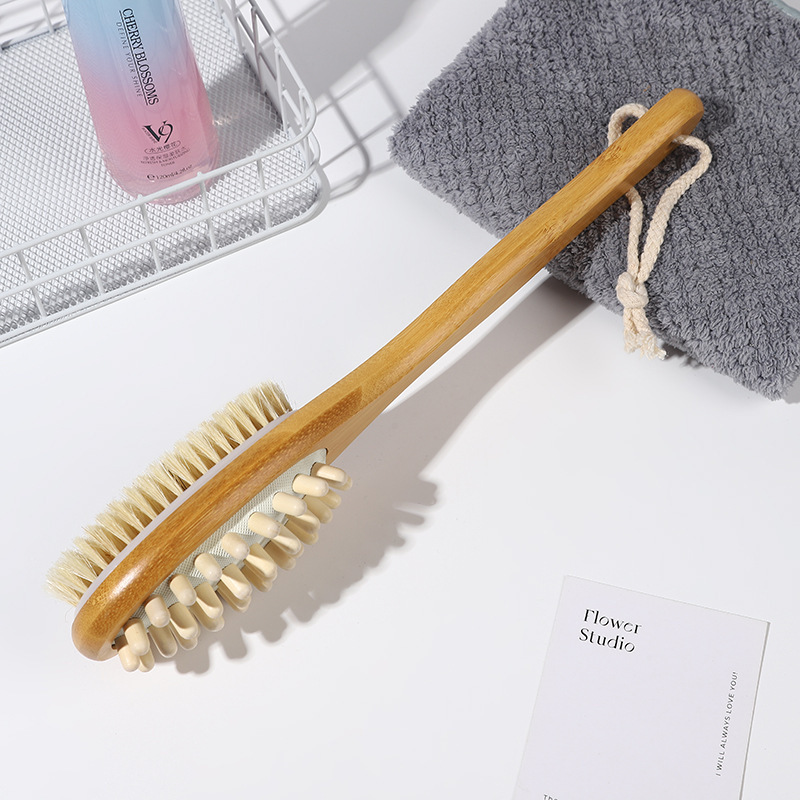 OWNSWING Long Handle Dry Brushing Body Brush Natural Bristle Skin Exfoliate for Body Back Legs and Foot