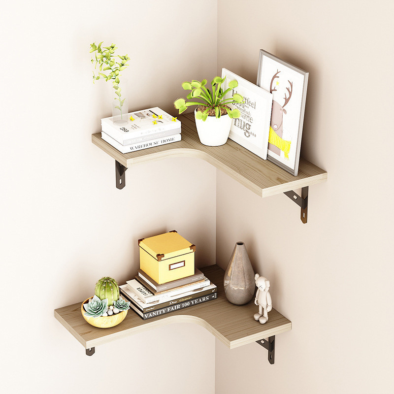 OWNSWING Small Space Floating Wall Mounted Corner Metal  Wooden Shelf for Kitchen