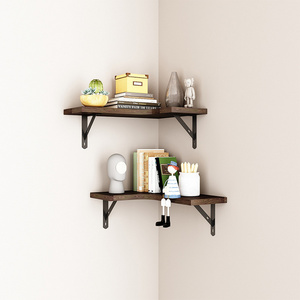 OWNSWING Small Space Floating Wall Mounted Corner Metal  Wooden Shelf for Kitchen