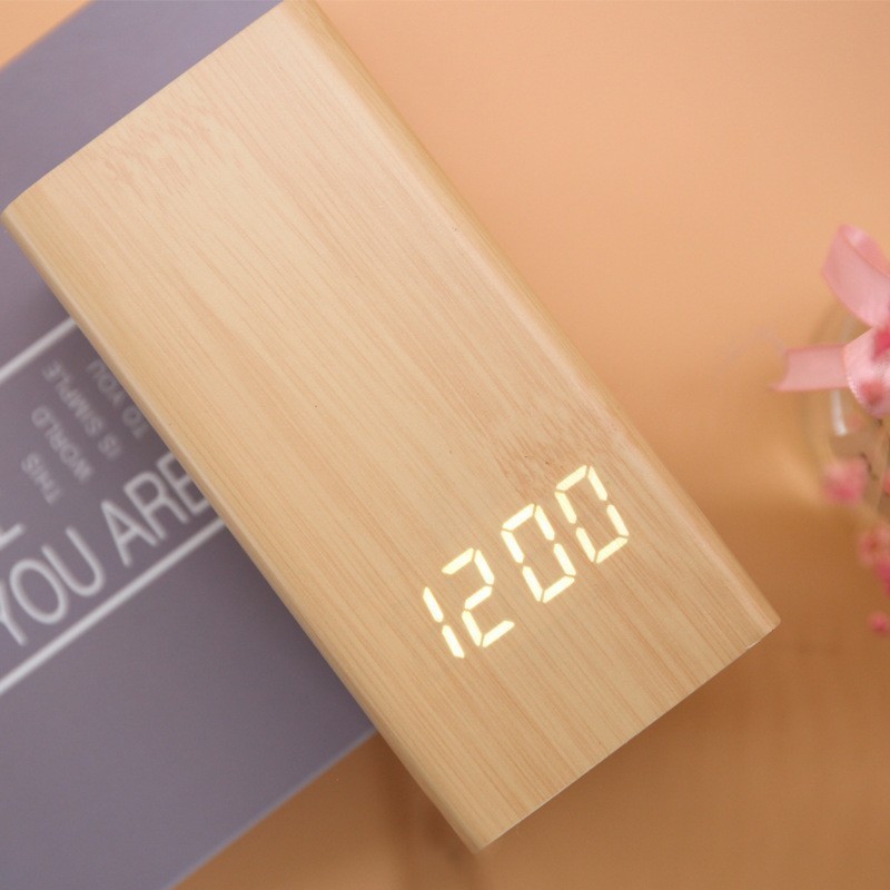 Simple Modern Electronic Temperature Digital Desktop Solid Wooden Pen Holder with Led Alarm Clock For Office Home