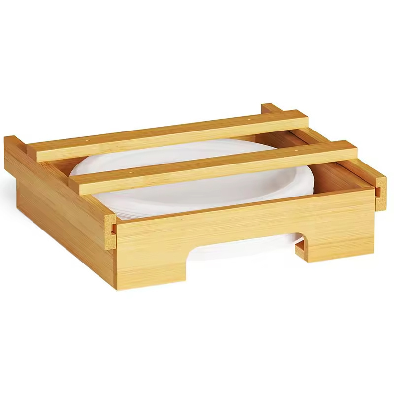 Ownswing Kitchen Counter Vertical Paper Plate Dispenser Holders Under Cabinet Bamboo Wooden 10-inch Plates Storage Rack