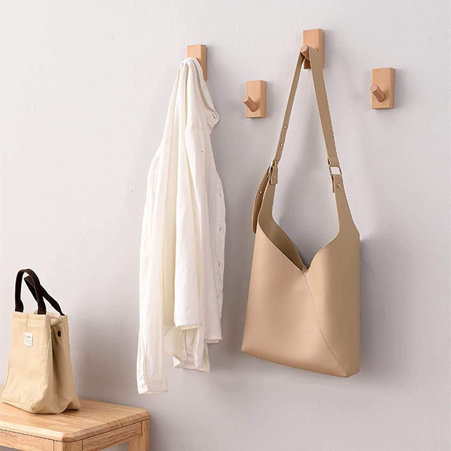 Beech Walnut Wood Wall Mounted Coat Hooks Handmade Adhesive Hook Decorative Backpack Towels Hanger