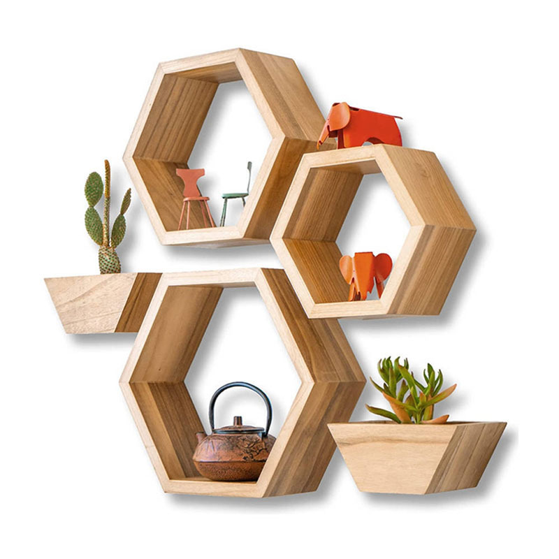 Customize Wall Mounted Hexagon Storage Rack Book Shelf TV Background Hanger Bedroom Balcony Bedside Flower Pot Stand Shelves