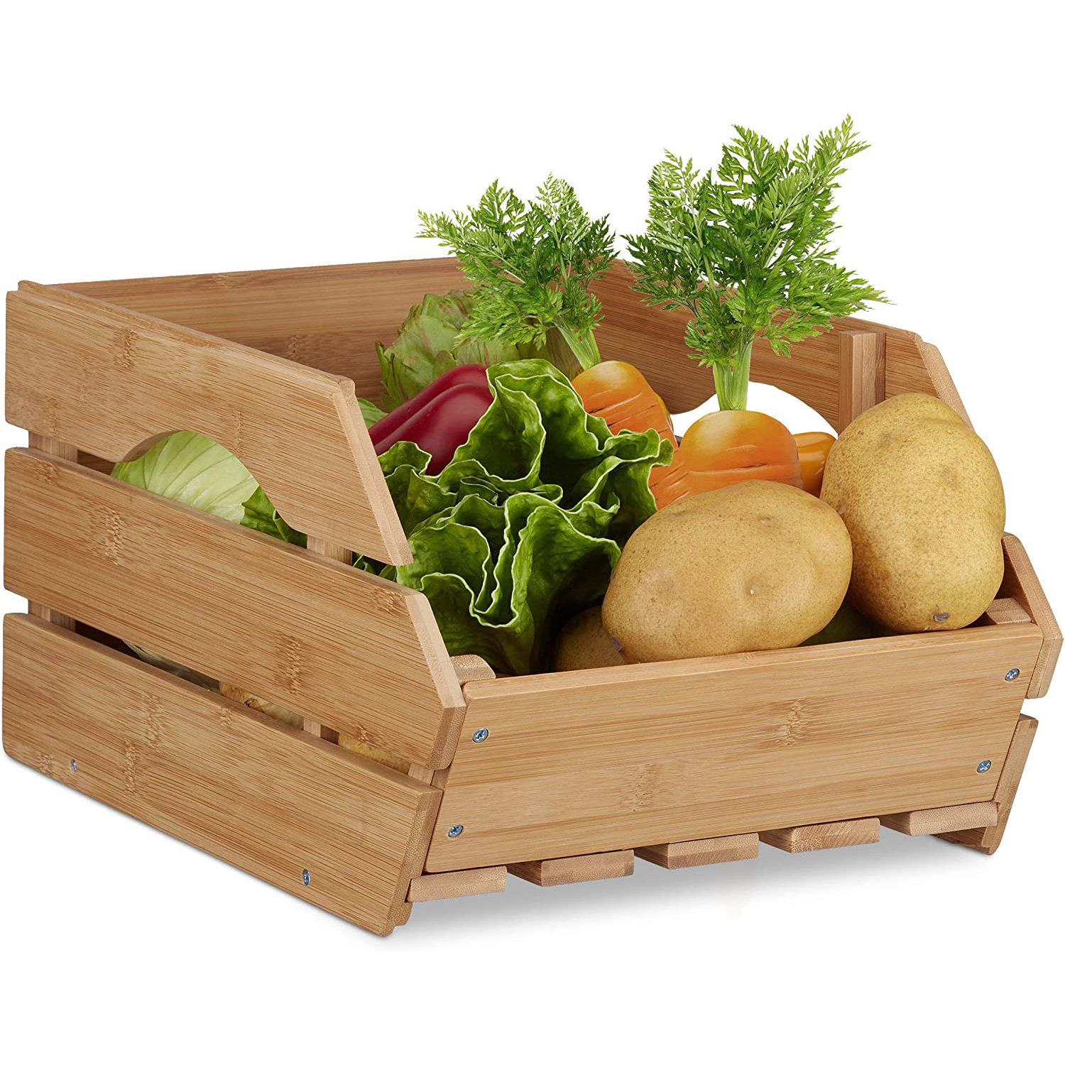 Ownswing Hot Sale Multifunctional Wooden Fruit Basket Fruit Vegetable Storage Food Crates  For Kitchen Countertop