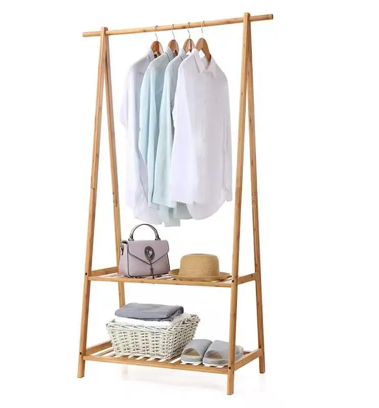 OWNSWING Multifunctional Bamboo Display Storage Shelf Garment Rack 2 Tiers Coat Racks Stands for Home