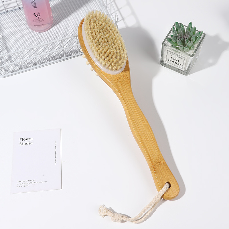 OWNSWING Long Handle Dry Brushing Body Brush Natural Bristle Skin Exfoliate for Body Back Legs and Foot