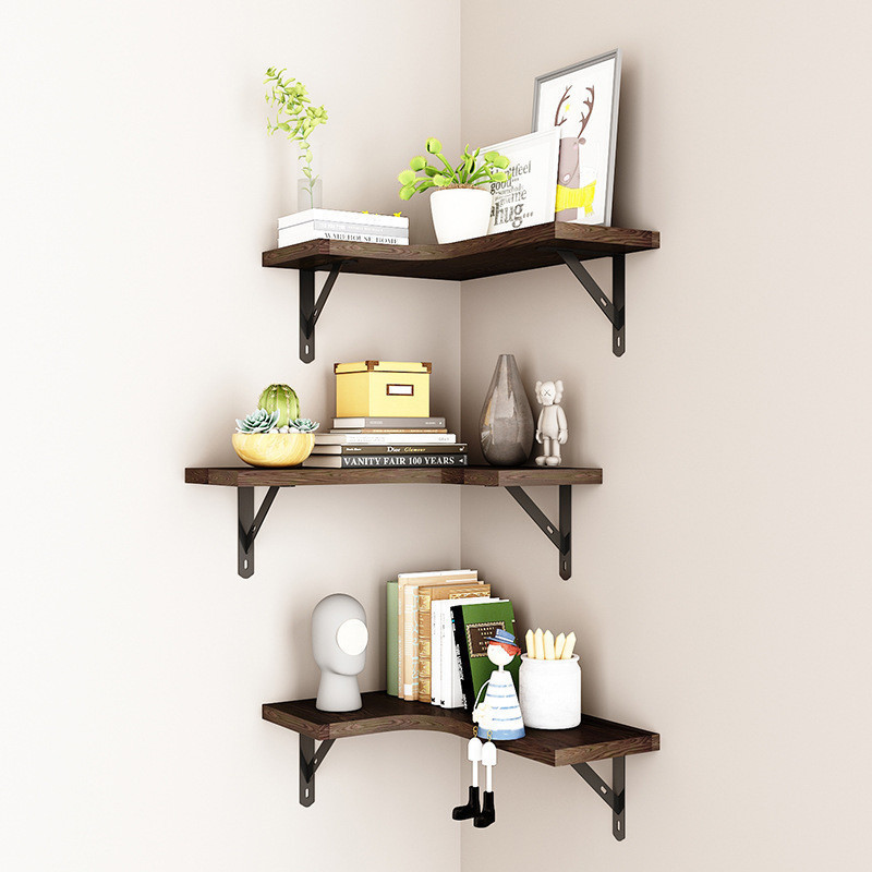 OWNSWING Small Space Floating Wall Mounted Corner Metal  Wooden Shelf for Kitchen