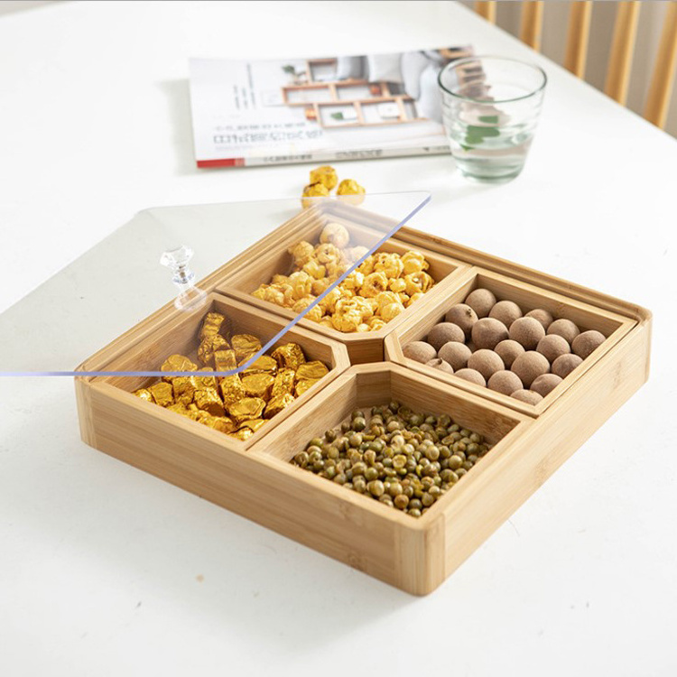 Cheap Multi Compartments Snack Storage Container Sectional Tray Wooden Candy Tray Dried Fruit Box For Candy/Dry Fruit/Nuts