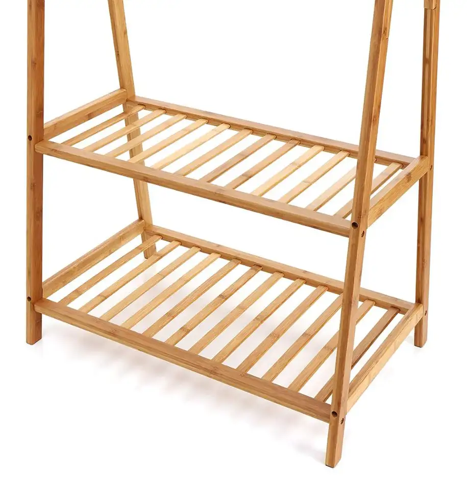 OWNSWING Multifunctional Bamboo Display Storage Shelf Garment Rack 2 Tiers Coat Racks Stands for Home