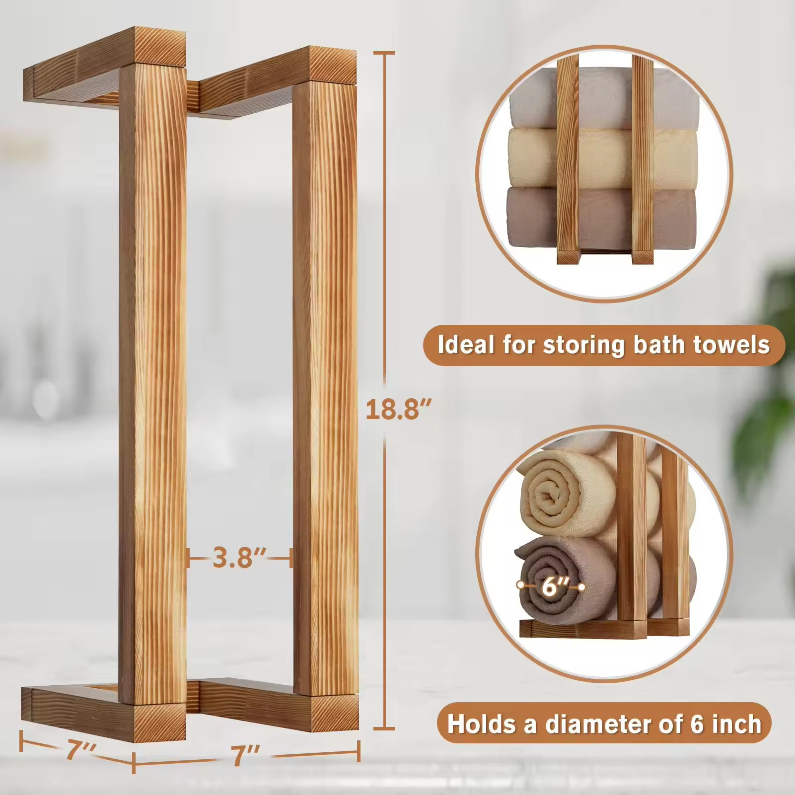 Ownswing Wooden Towel Rack for Bathroom Wall Mounted Towel Holder Decorative Towel Shelf for Organizer Blanket Storage