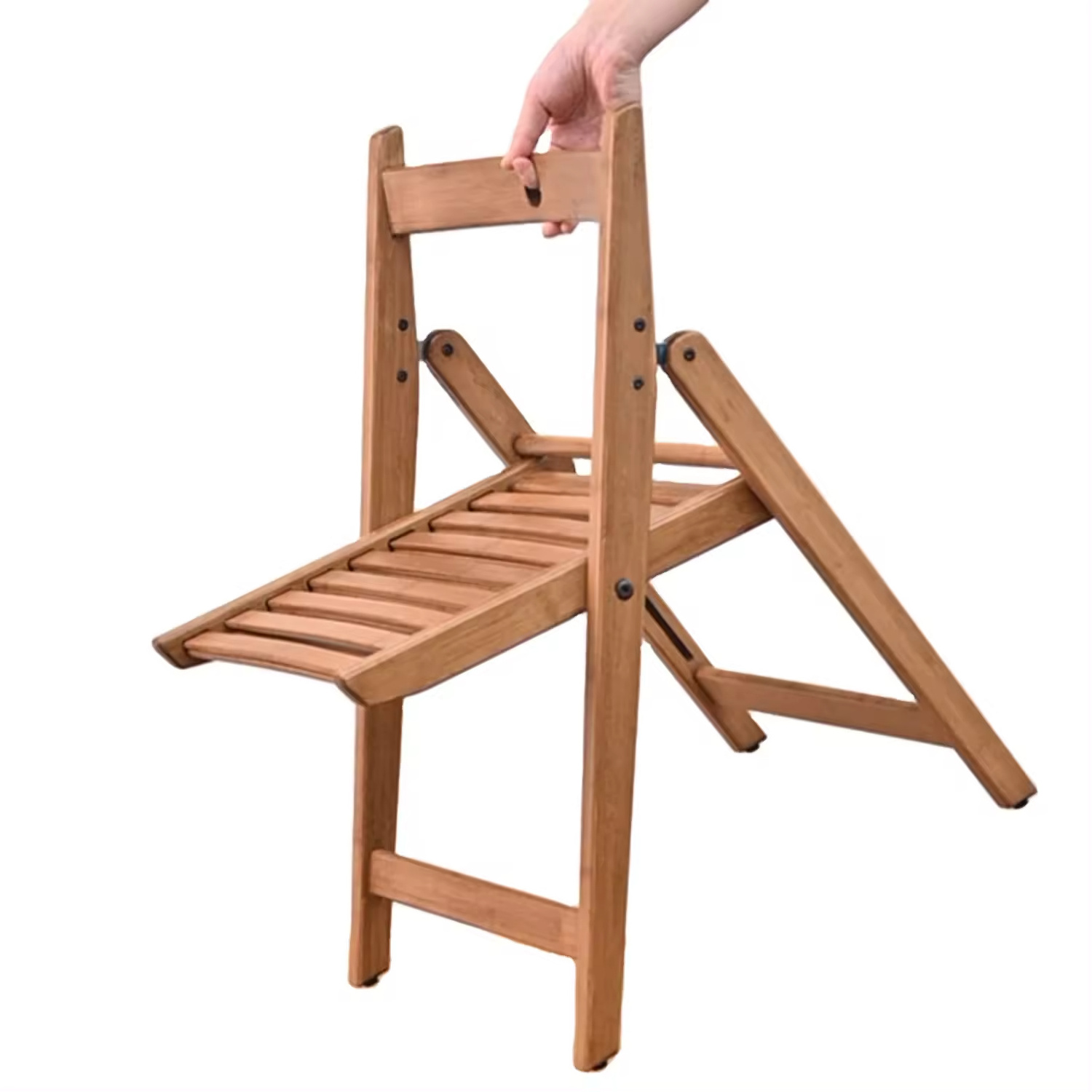 OWNSWING Portable Outdoor Living Room Square Elastic Natural Bamboo Wooden Chair Folding Lightweight Backrest Chair Stool