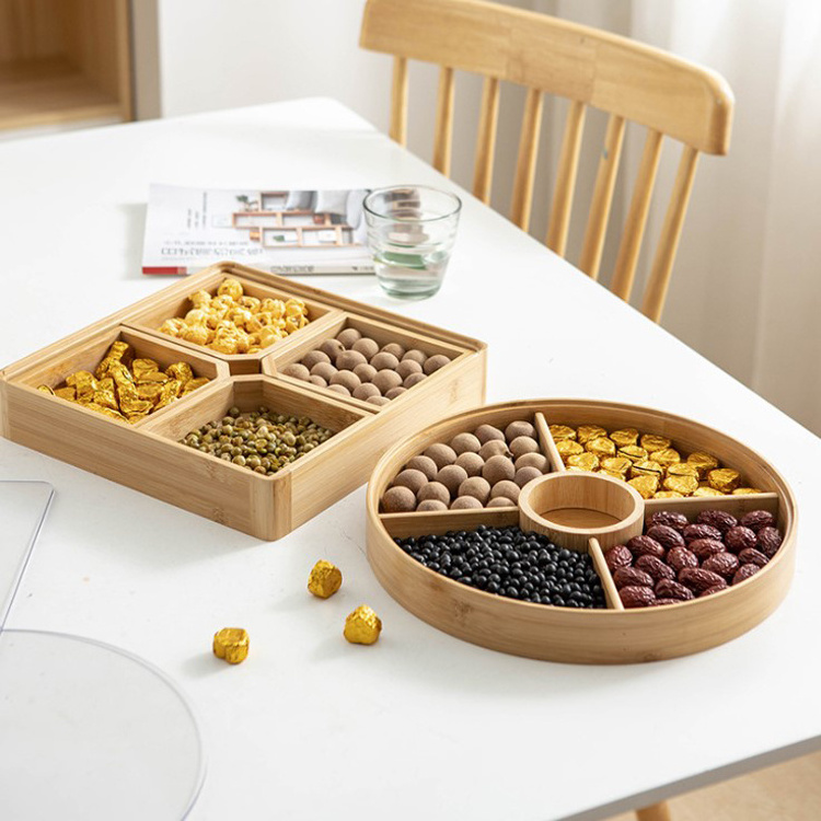 Cheap Multi Compartments Snack Storage Container Sectional Tray Wooden Candy Tray Dried Fruit Box For Candy/Dry Fruit/Nuts