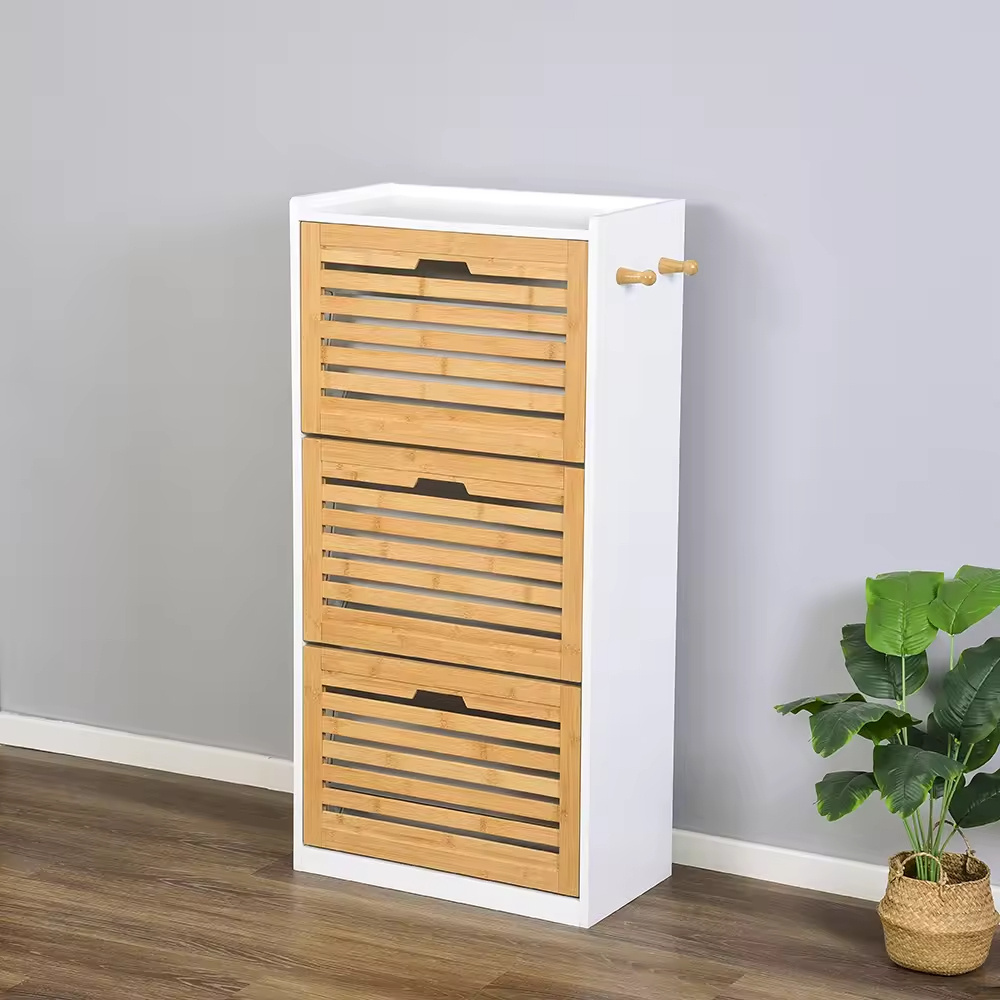 OWNSWING Bamboo Shoe Rack Wooden Shoes Flip Drawer Shoes Storage Cabinet Organizer