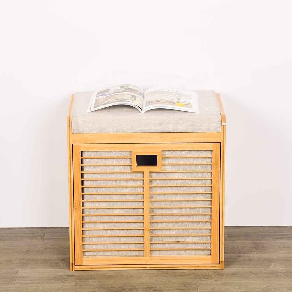 OWNSWING Bamboo Shoe Rack for Seat wooden Shoes Bench with Soft Cushion Flip Drawer Shoes Storage Cabinet Organizer