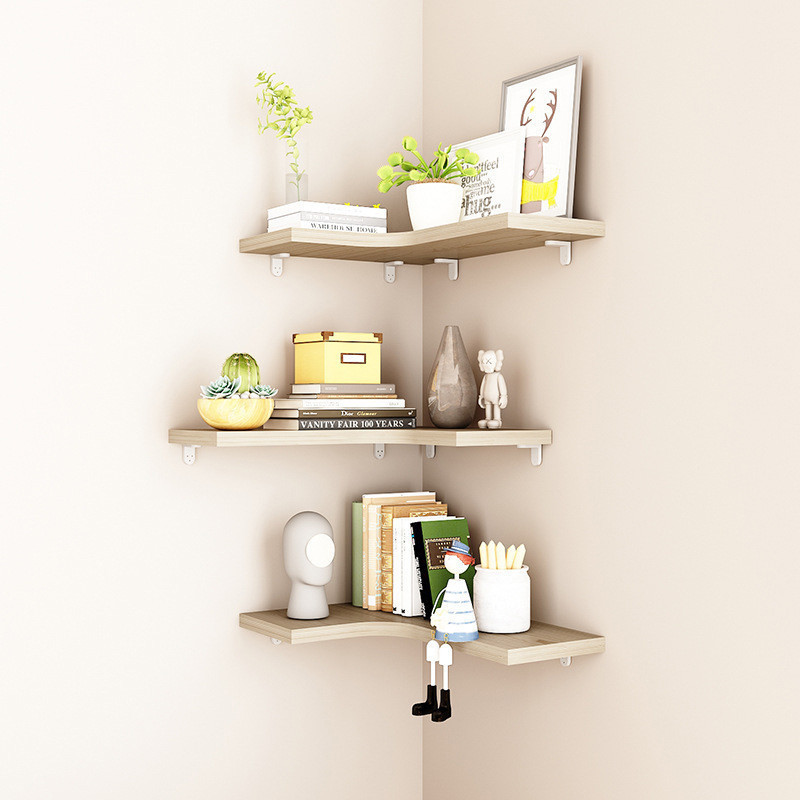 OWNSWING Small Space Floating Wall Mounted Corner Metal  Wooden Shelf for Kitchen