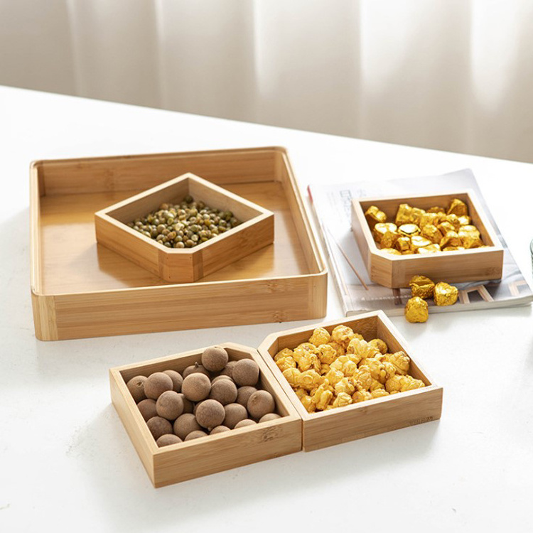 Cheap Multi Compartments Snack Storage Container Sectional Tray Wooden Candy Tray Dried Fruit Box For Candy/Dry Fruit/Nuts