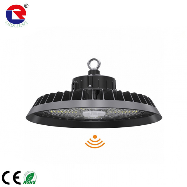 Smart Motion Sensor 100w 120W 150w 150lm/w ac100-277v 5000k Sensor Warehouse Garage Industrial Lighting ufo LED High Bay Light