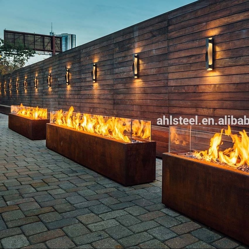 Large square steel garden gas fire pits eco friendly corten steel metal outdoor gas fire pit