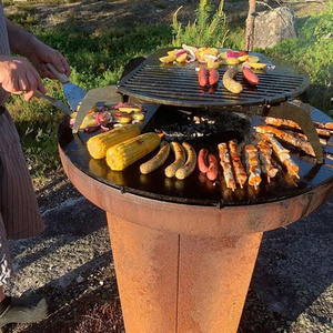 table gas firepit patio corten steel tabletop outdoor BBQ pit for backyard