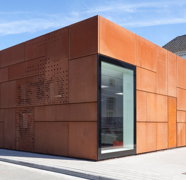 Weathering steel exterior wall cladding panels room divider