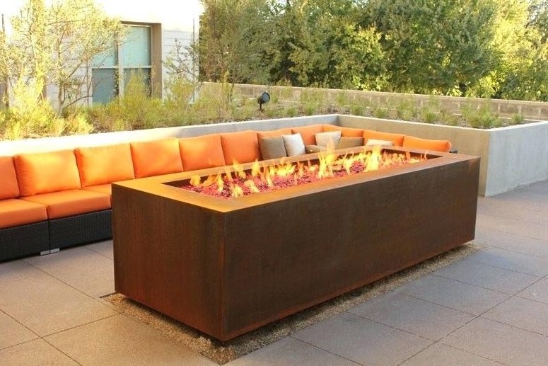 Black modern firepit table outdoor gas propane modern fire pit table