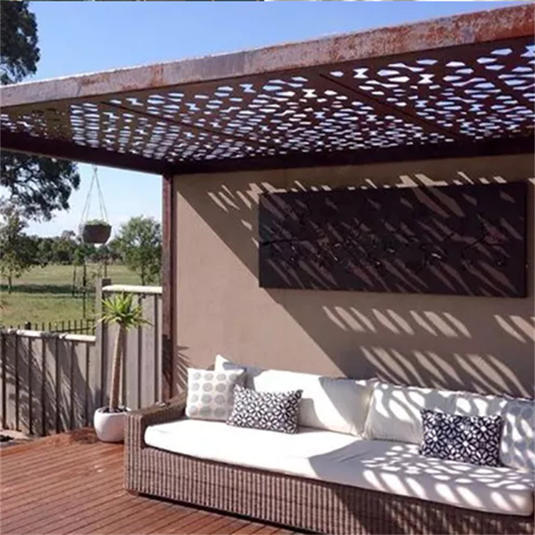 Corten Steel Framed Pergola Waterproof Outdoor Pavilion Bioclimatique Gazebo with Metal Panels