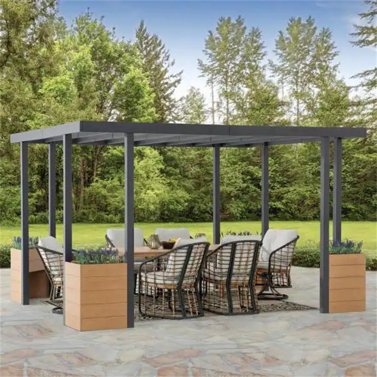 Corten Steel Framed Pergola Waterproof Outdoor Pavilion Bioclimatique Gazebo with Metal Panels