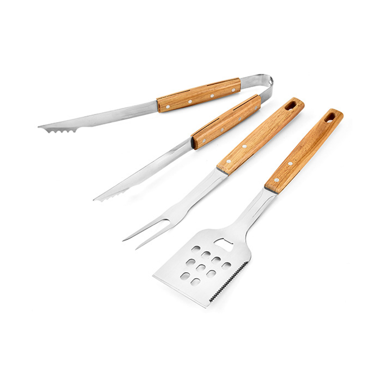 Pliers and spatula bbq set stainless steel 3 pcs bbq set bbq accessories set wood