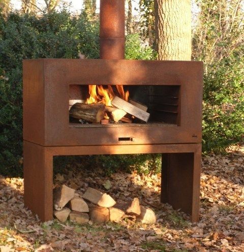 Garden Outdoor Warming Corten Steel Fireplace & BBQ grill