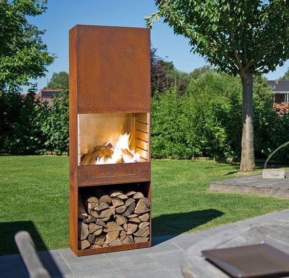 corten outdoor backyard garden wood burning charcoal or gas cooking heater fireplace stove smoker fire pit bbq grill