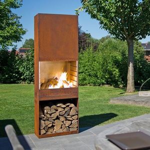 corten outdoor backyard garden wood burning charcoal or gas cooking heater fireplace stove smoker fire pit bbq grill