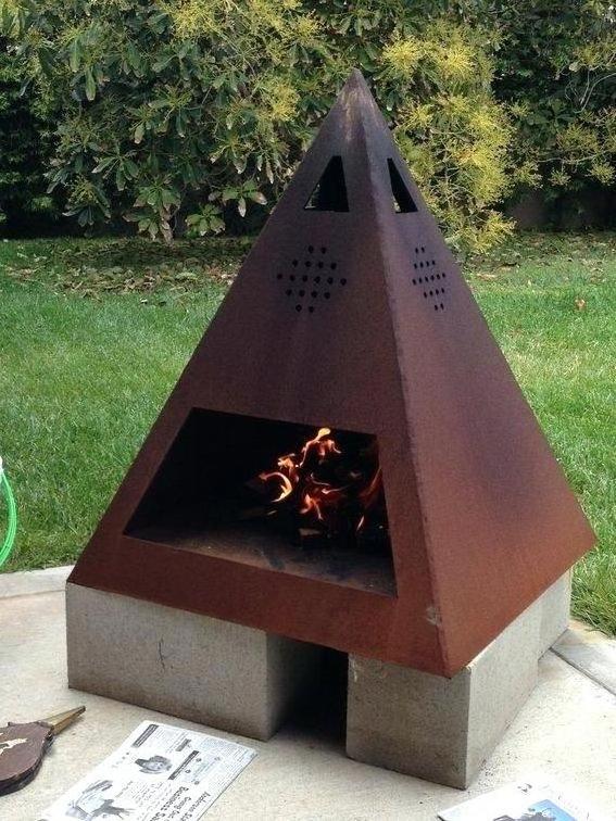 Iron Wood Burning Corten Steel Outdoor Metal Fire Pits With Chimney