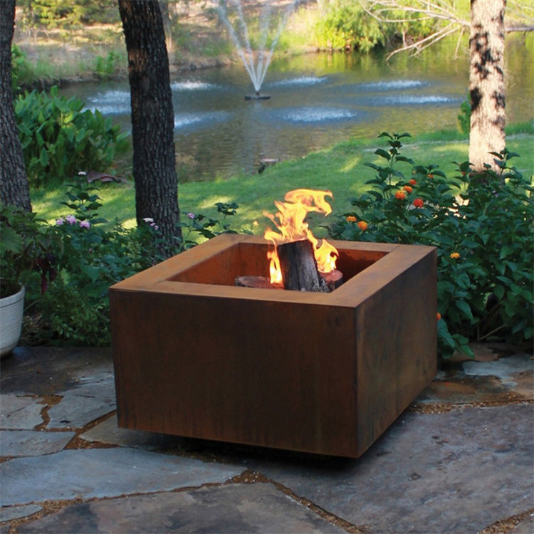 Outdoor rusted corten steel tall fire pit outdoor luxury barrel fire pit