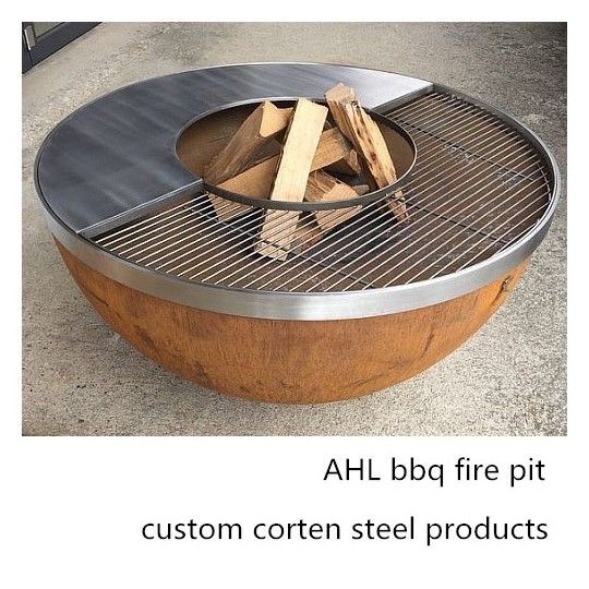 Top Seller Corten Steel Adjustable Height Rotary Outdoor Firepit BBQ Grills For Sale