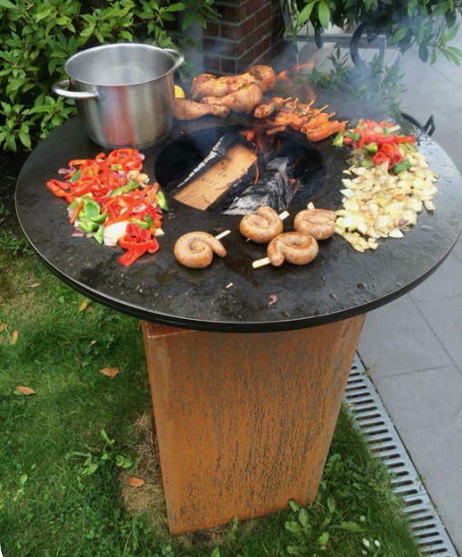 corten outdoor backyard garden wood burning charcoal or gas cooking heater fireplace stove smoker fire pit bbq grill