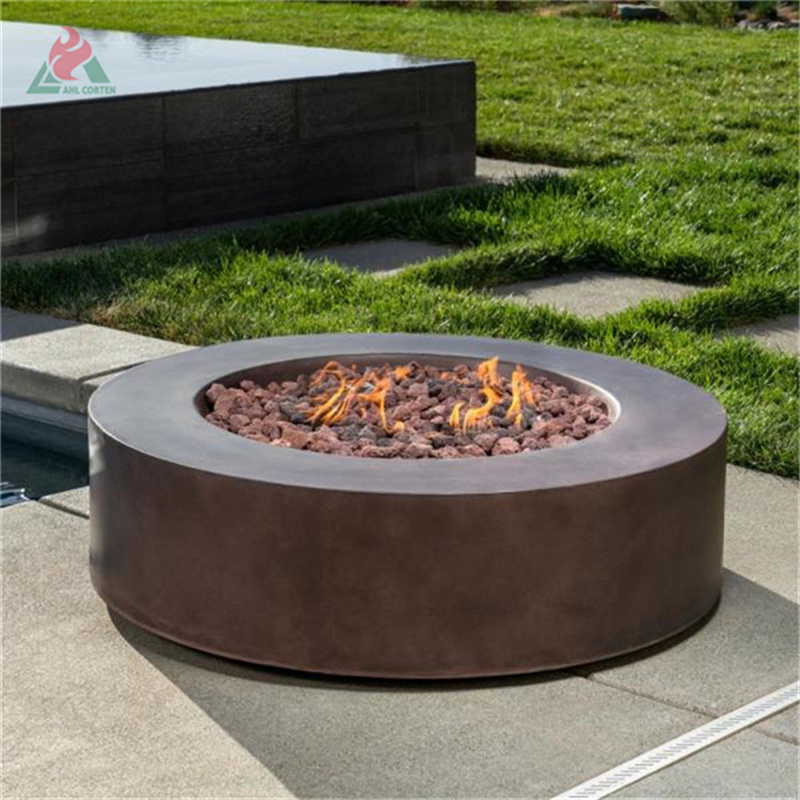 Outdoor rusted corten steel tall fire pit outdoor luxury barrel fire pit