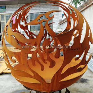 Corten steel metal dragon pattern globe fire pit for garden treasure